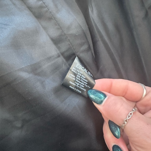 Escalier Black Wool Belted Coat with Genuine Fox Fur Collar Women’s Large Luxury - Picture 9 of 12